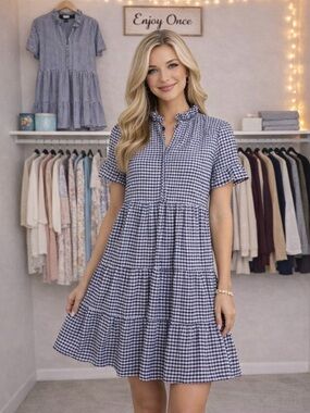 🛍️ DKNY Gingham Tiered Dress (Size 8)
